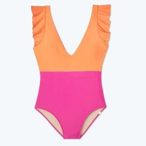 Summersalt The Long Torso Ruffle Backflip -  Hibiscus & Tangerine